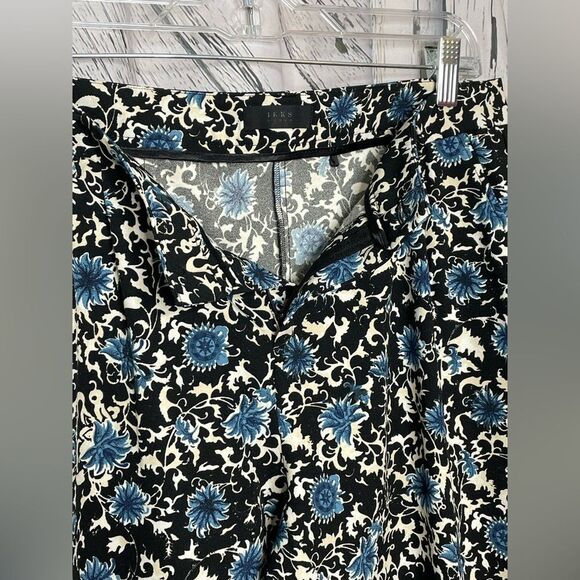 IKKS Floral Pants Pleated Front Pockets Black Blue 6 - Picture 5 of 10
